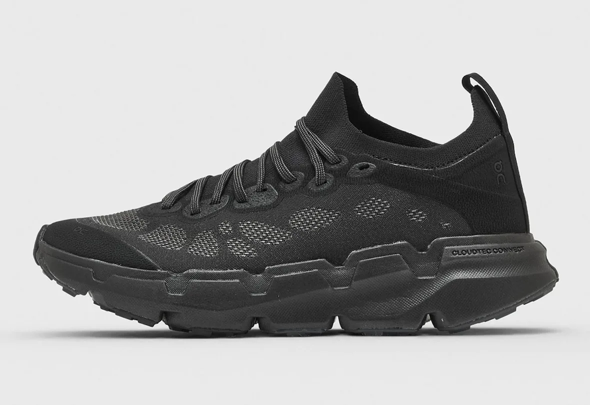 lateral view, all-black with on logo and cloudtec connect text on outsole, POST ARCHIVE FACTION