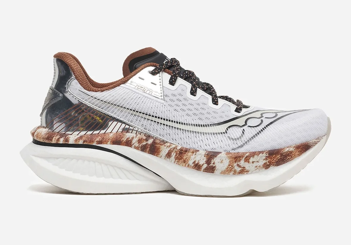 side view, grey mesh upper with orange flame leather overlay and chrome toe cap, Space Cowboy