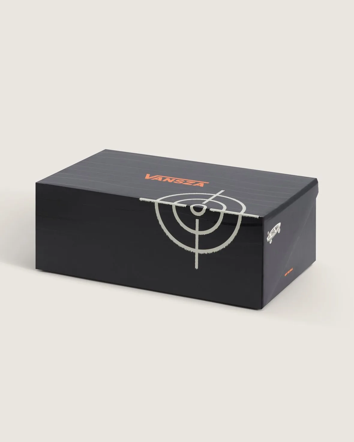 black shoebox with orange VANSZA logo and target graphic on lid, SZA VANSZA Collection