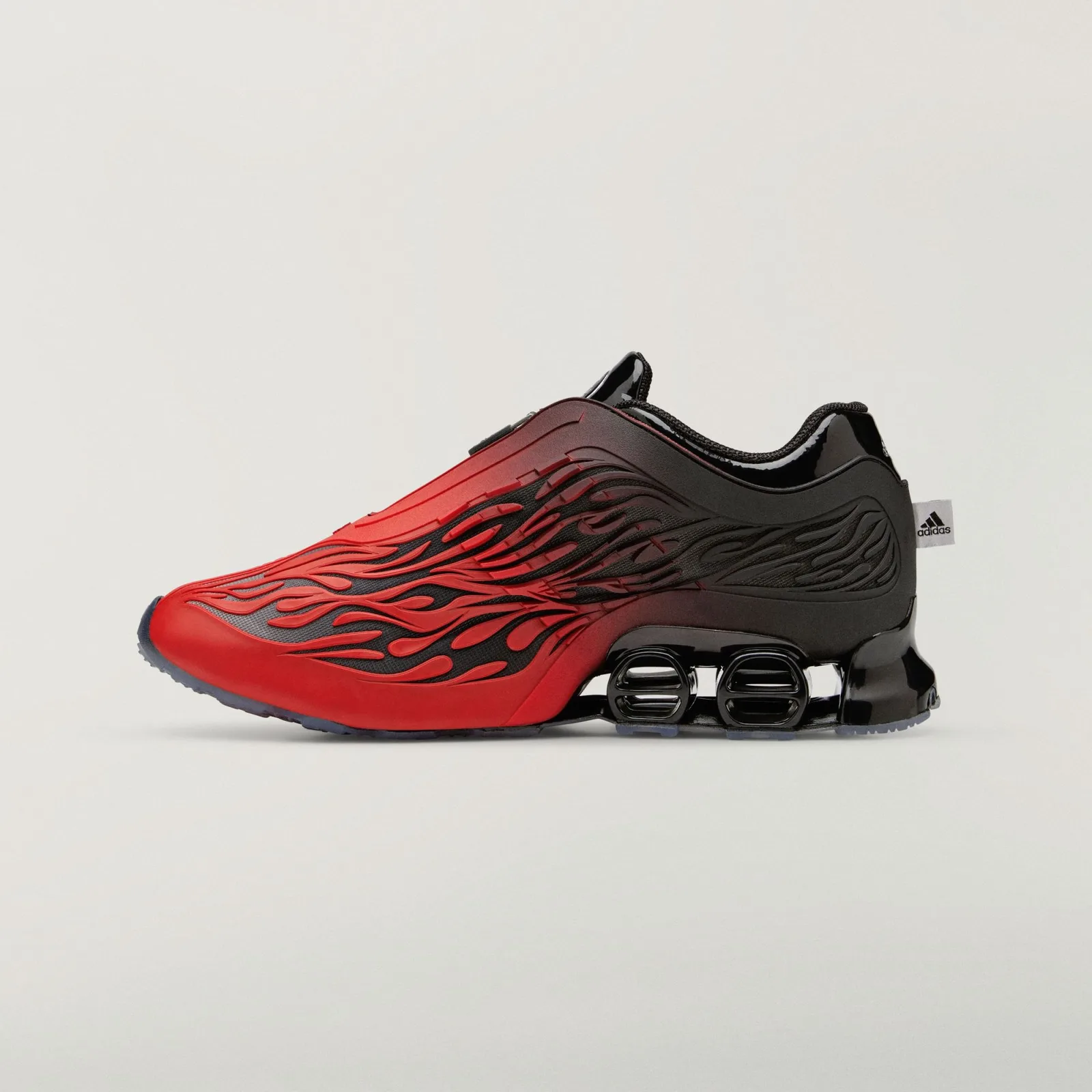 Medial view with red toe fading to black heel, adidas tag and twin black heel pods, Red/Black