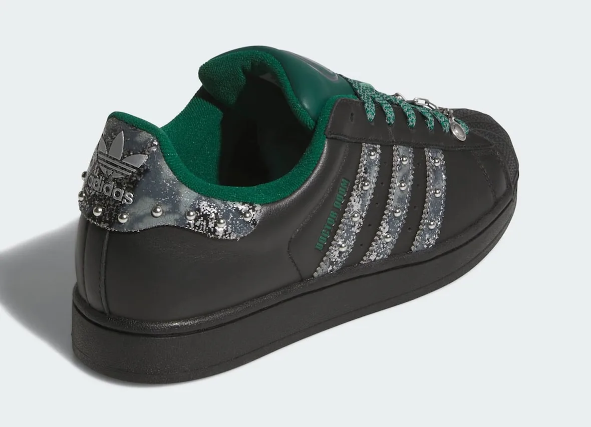 Rear three-quarter close-up with studded silver heel tab and adidas logo, Doctor Doom