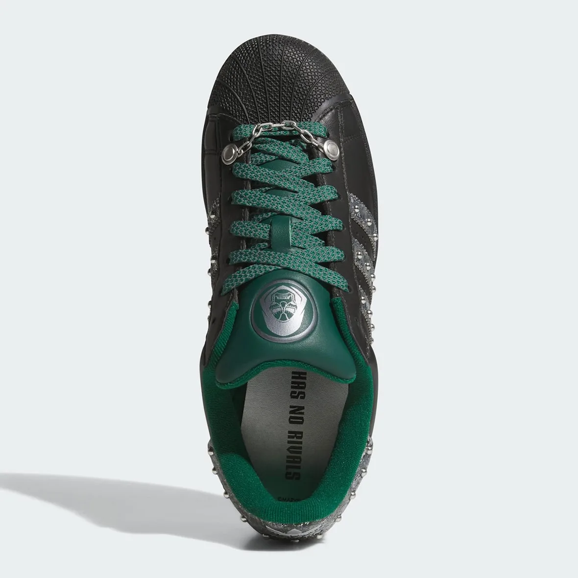 Top-down view with a Doctor Doom tongue emblem and silver lace chain, Doctor Doom