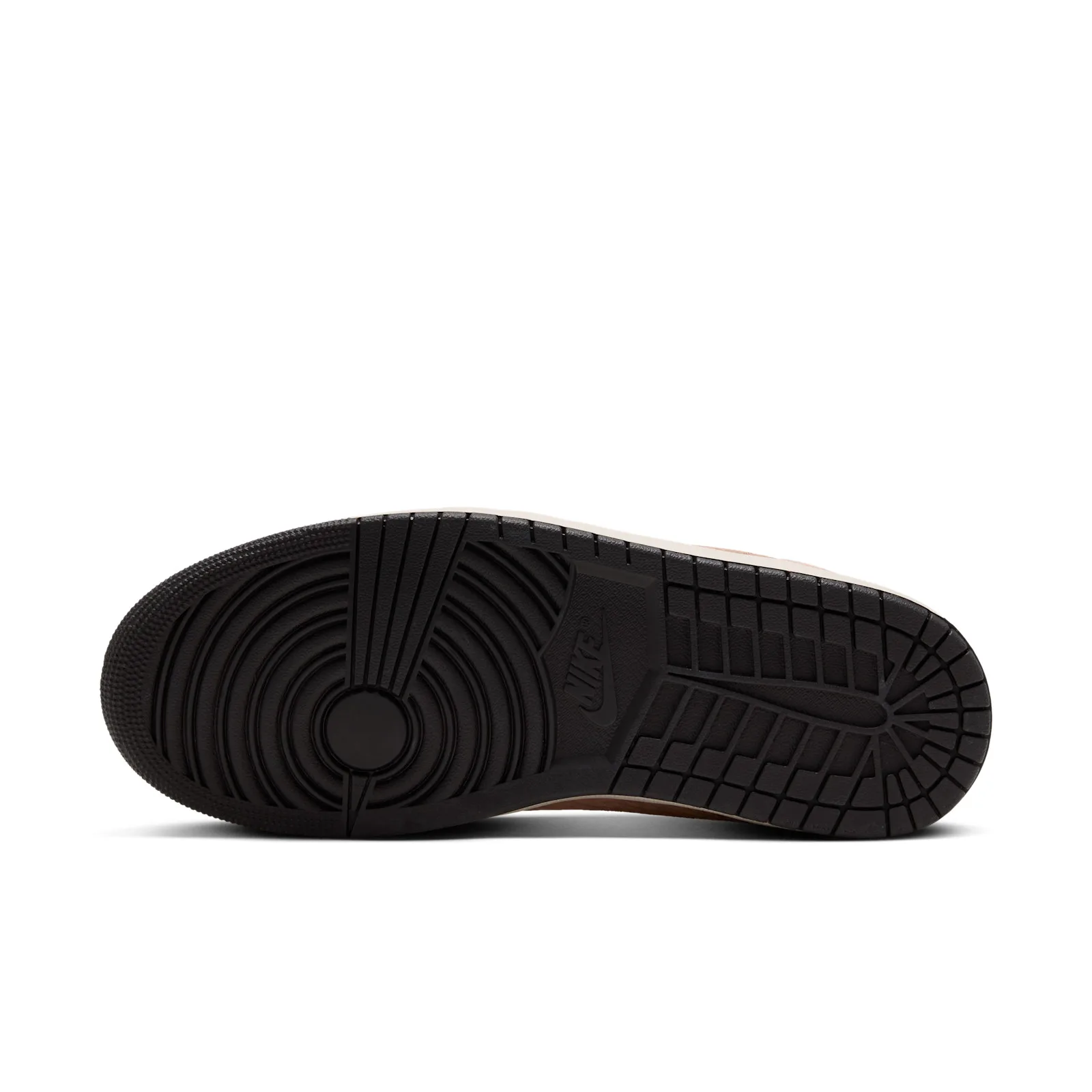 Outsole view, black rubber with concentric circle pivot pattern and grid traction pattern, Dia de Los Muertos