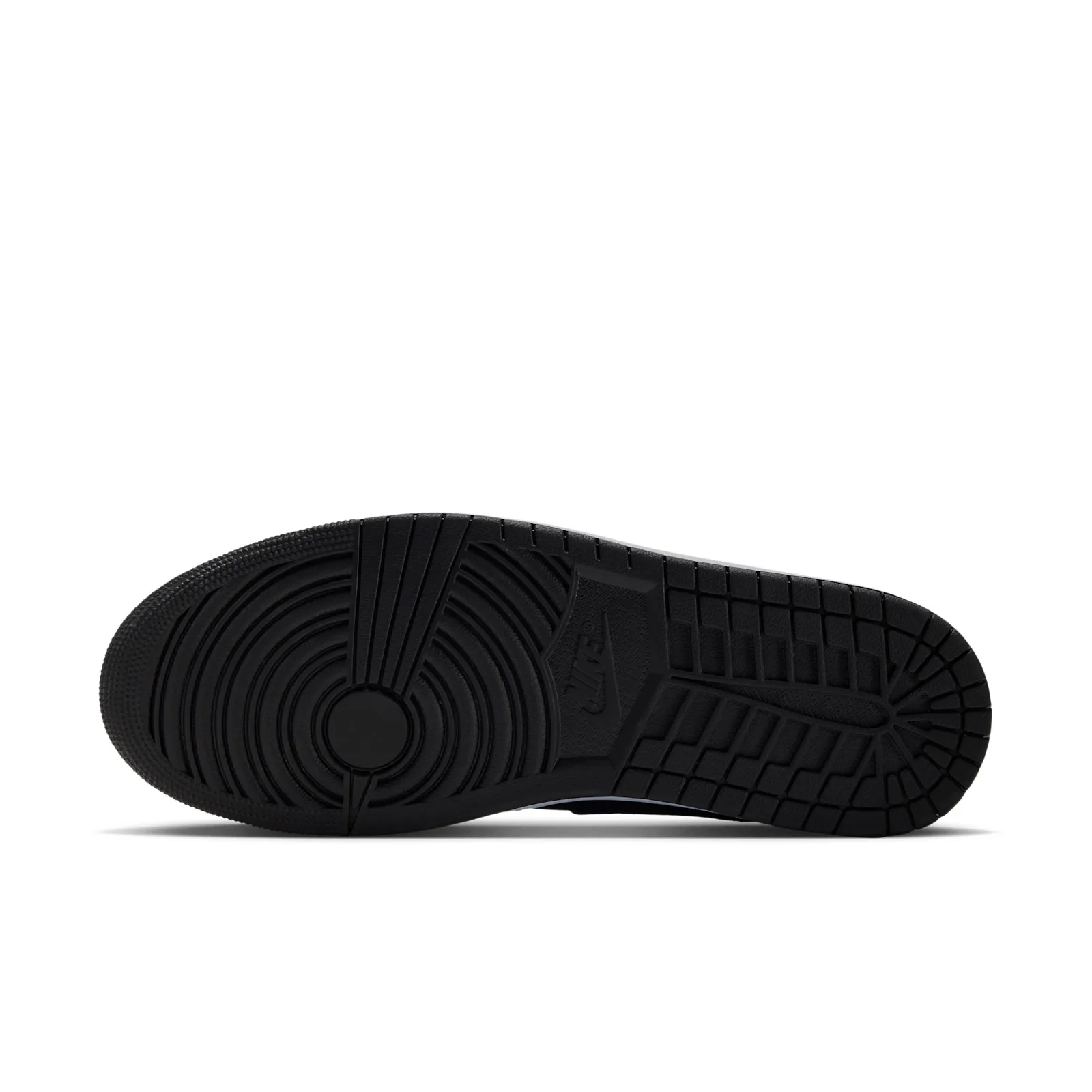 Outsole view, black rubber with concentric circle pattern and Nike text in the arch, Air Bugs