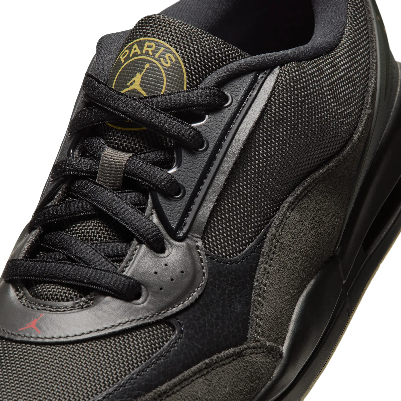 toe and lace detail, gold Paris Saint-Germain Jumpman logo on tongue, Paris Saint Germain