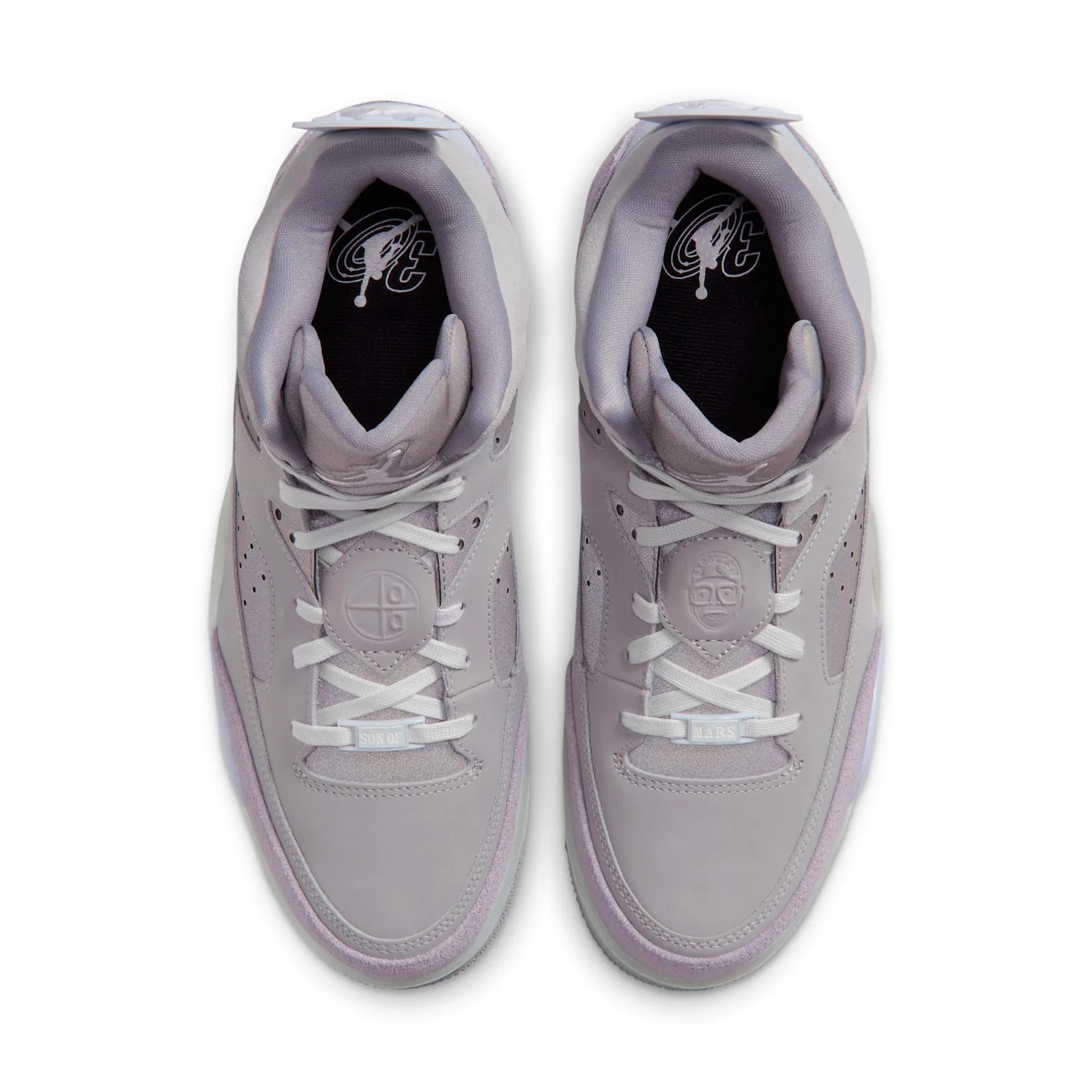 Top-down view of the pair, white laces and Son of Mars lace lock, Lunar Tunes