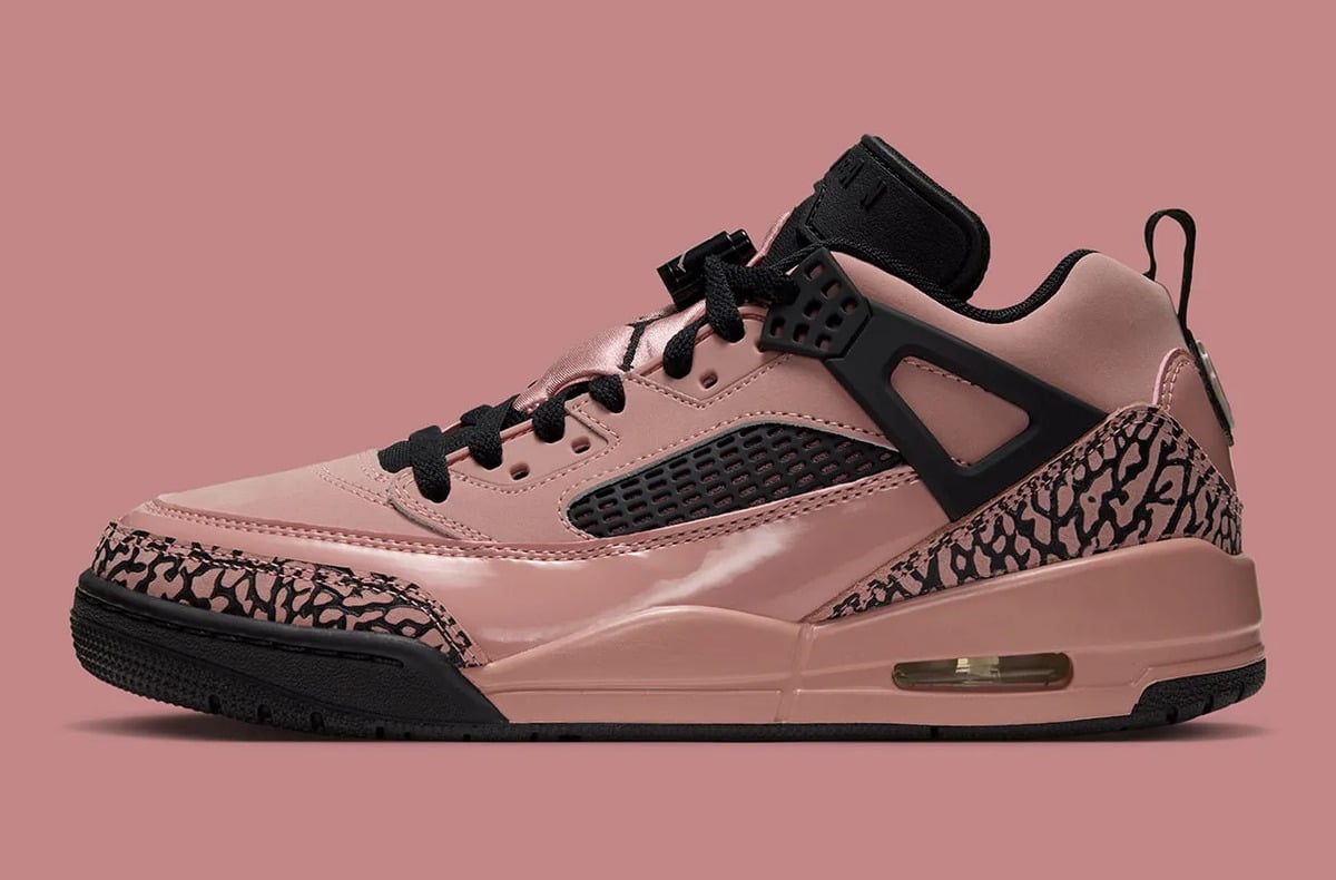 Side profile with glossy pink overlays and black support wing, Rust Pink