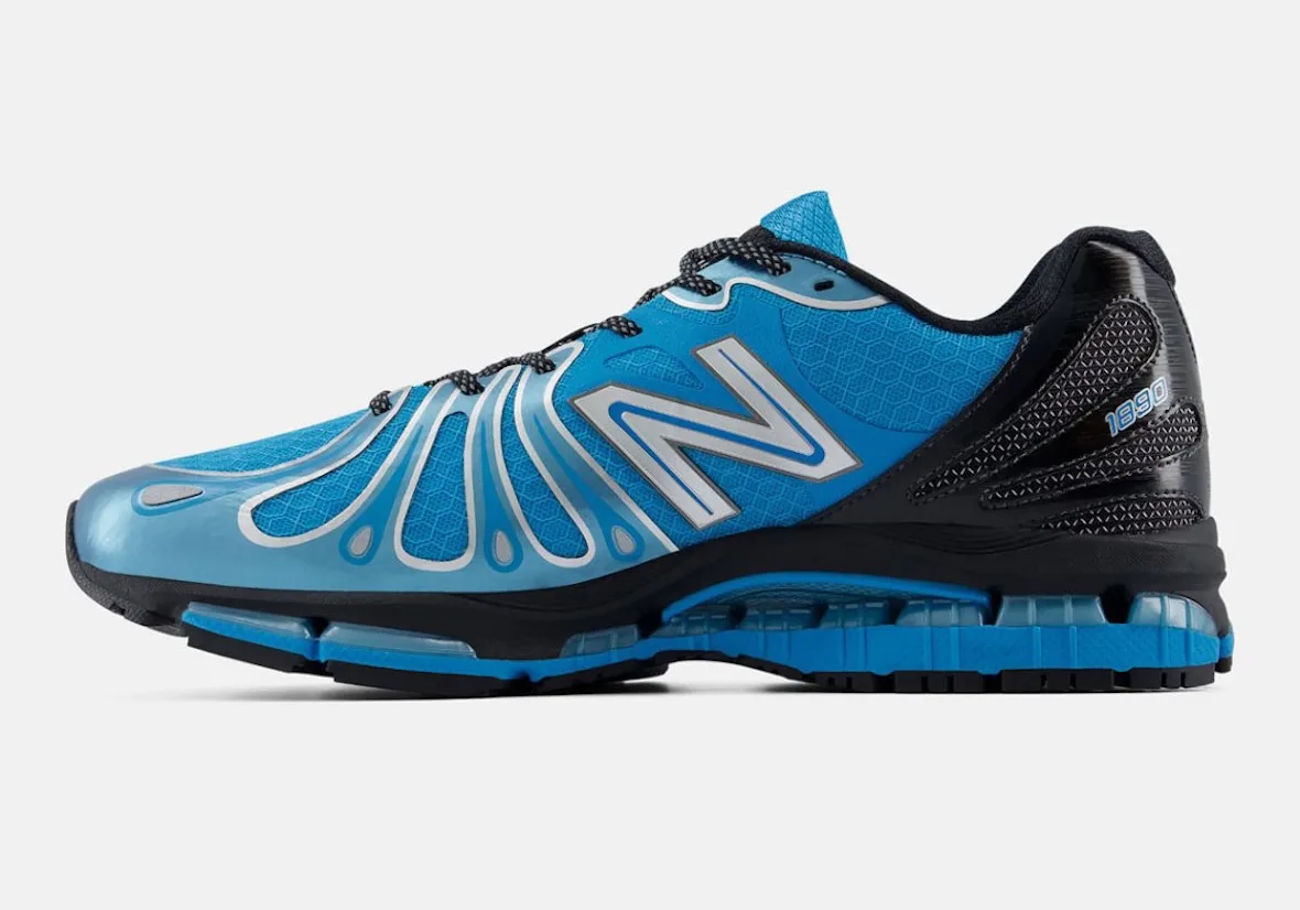 lateral view, blue upper with silver N logo and '1890' text on black heel, Blue/Silver/Black