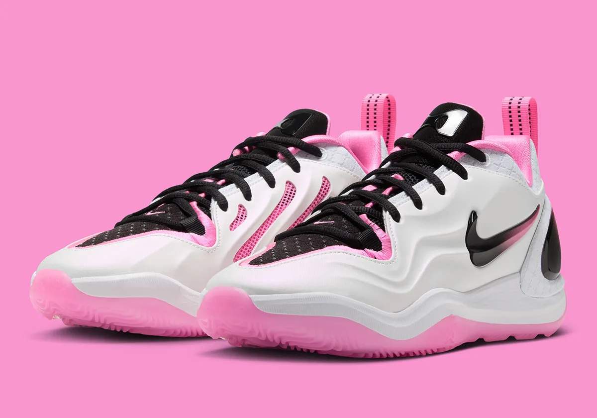 Pair, three-quarter front view, white upper with black laces, pink mesh trim and pink outsoles, Cruise Control