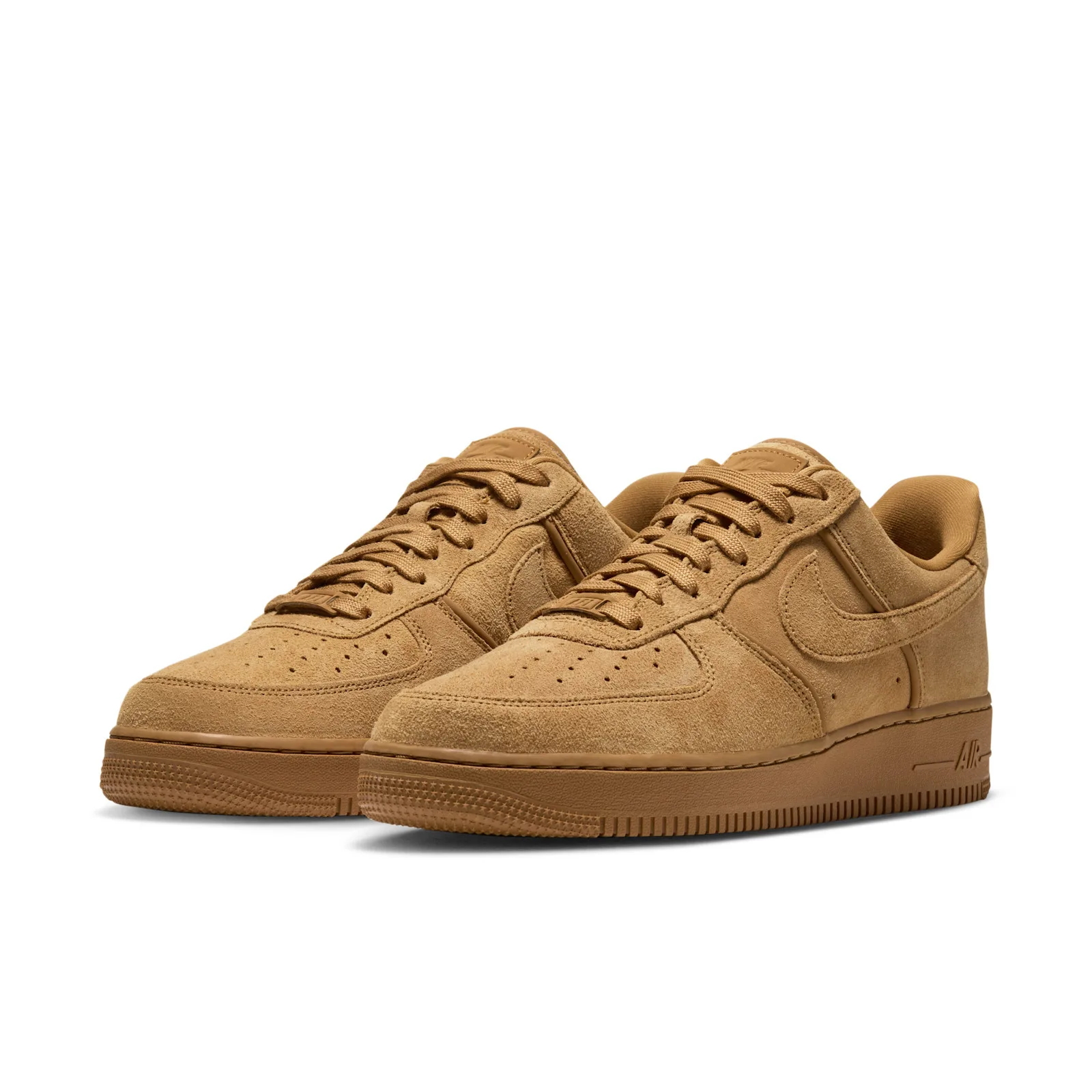 Pair at three-quarter angle in tan suede with tonal laces and thick gum-coloured midsoles, white background, Wheat