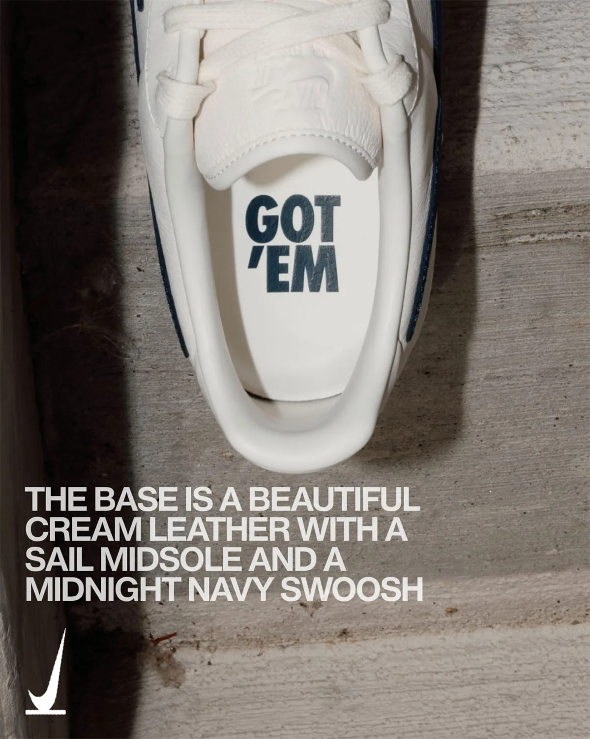 Top-down detail of cream collar and insole printed 