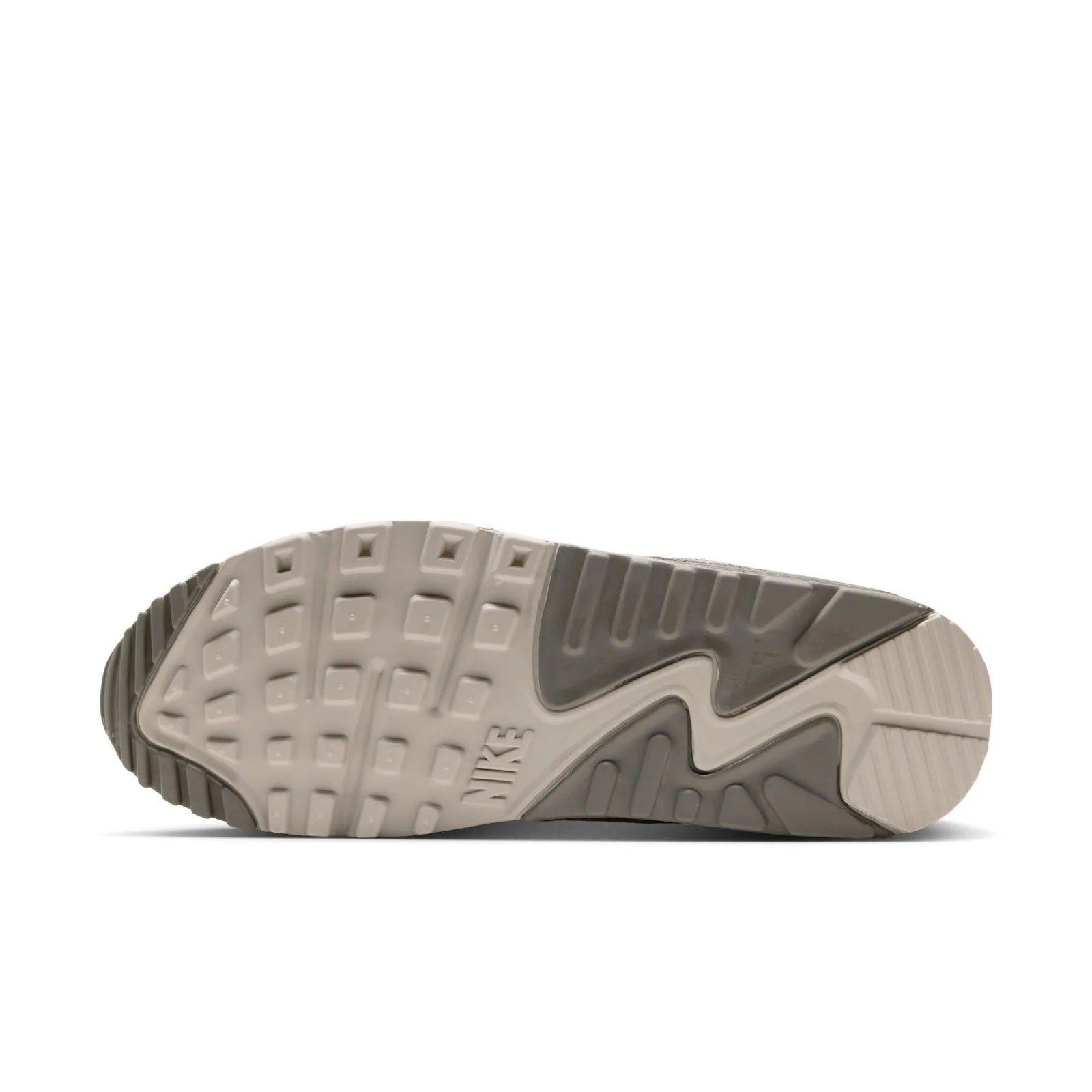 Outsole view with cream and grey tread sections and a raised Nike logo, Python