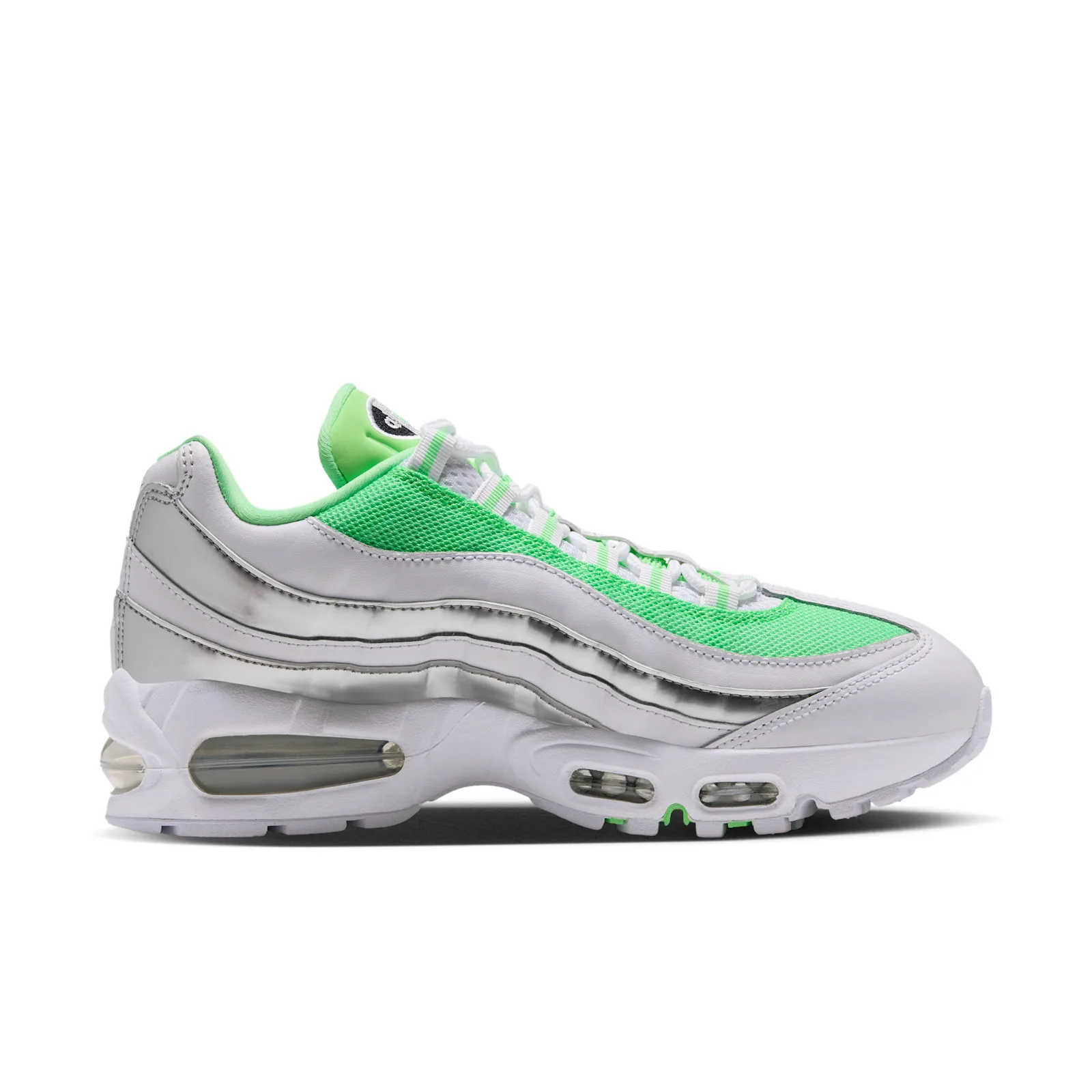 Medial view with green mesh, silver metallic overlays and visible heel air unit, Illusion Green