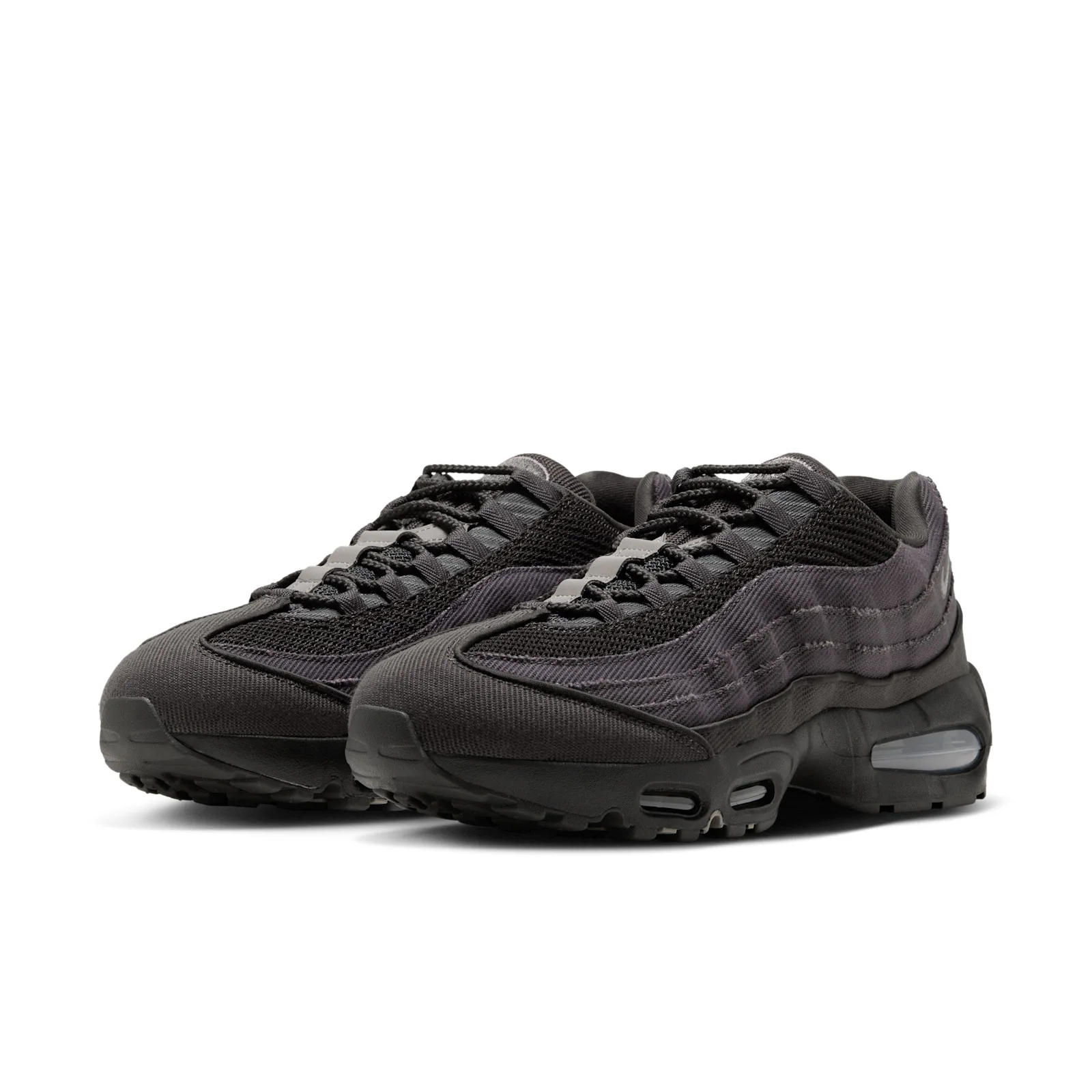 Pair at three-quarter angle, dark grey mesh and twill uppers with light grey lace tabs, Medium Ash