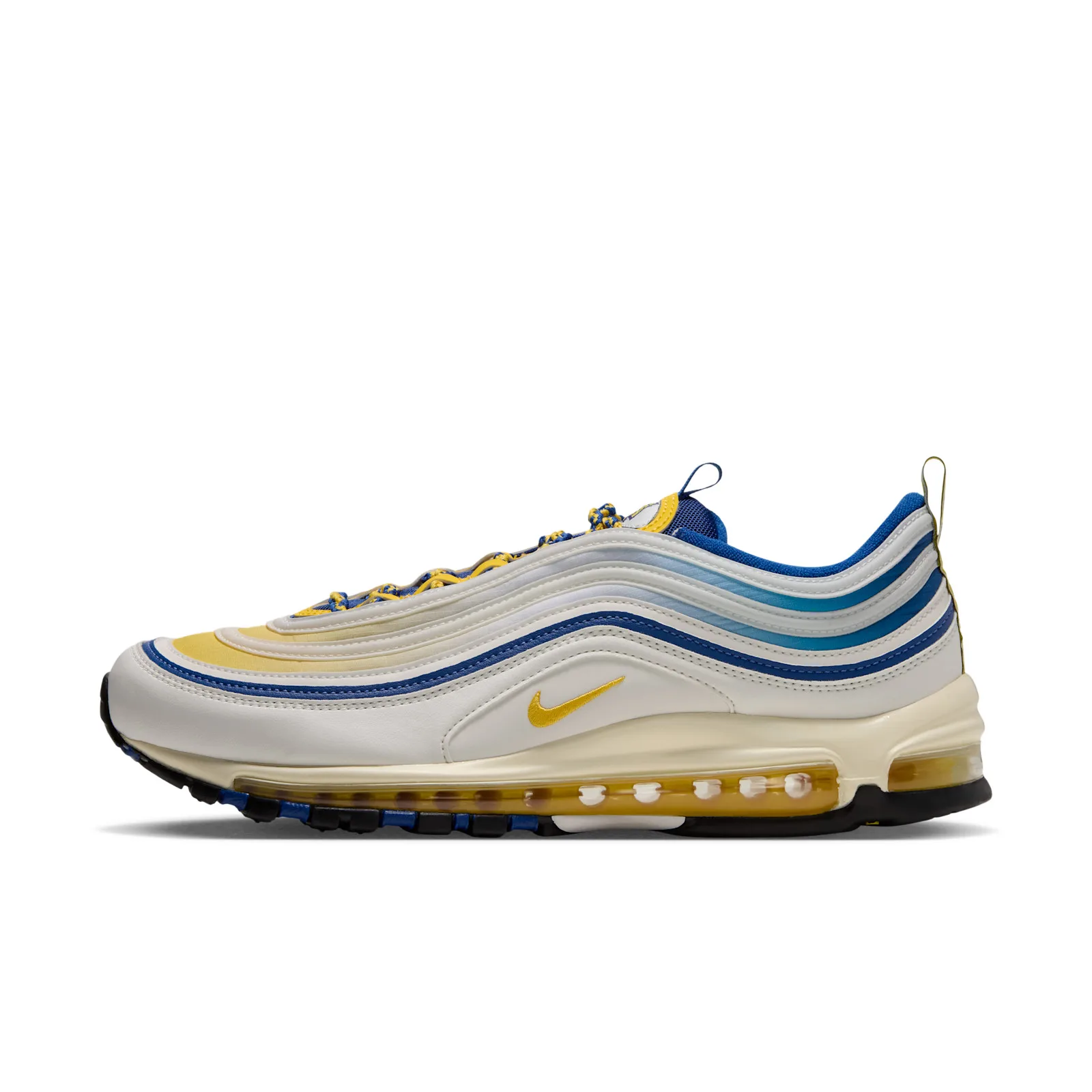 Lateral view with a yellow Swoosh and yellow-tinted visible Air unit, NC A&T
