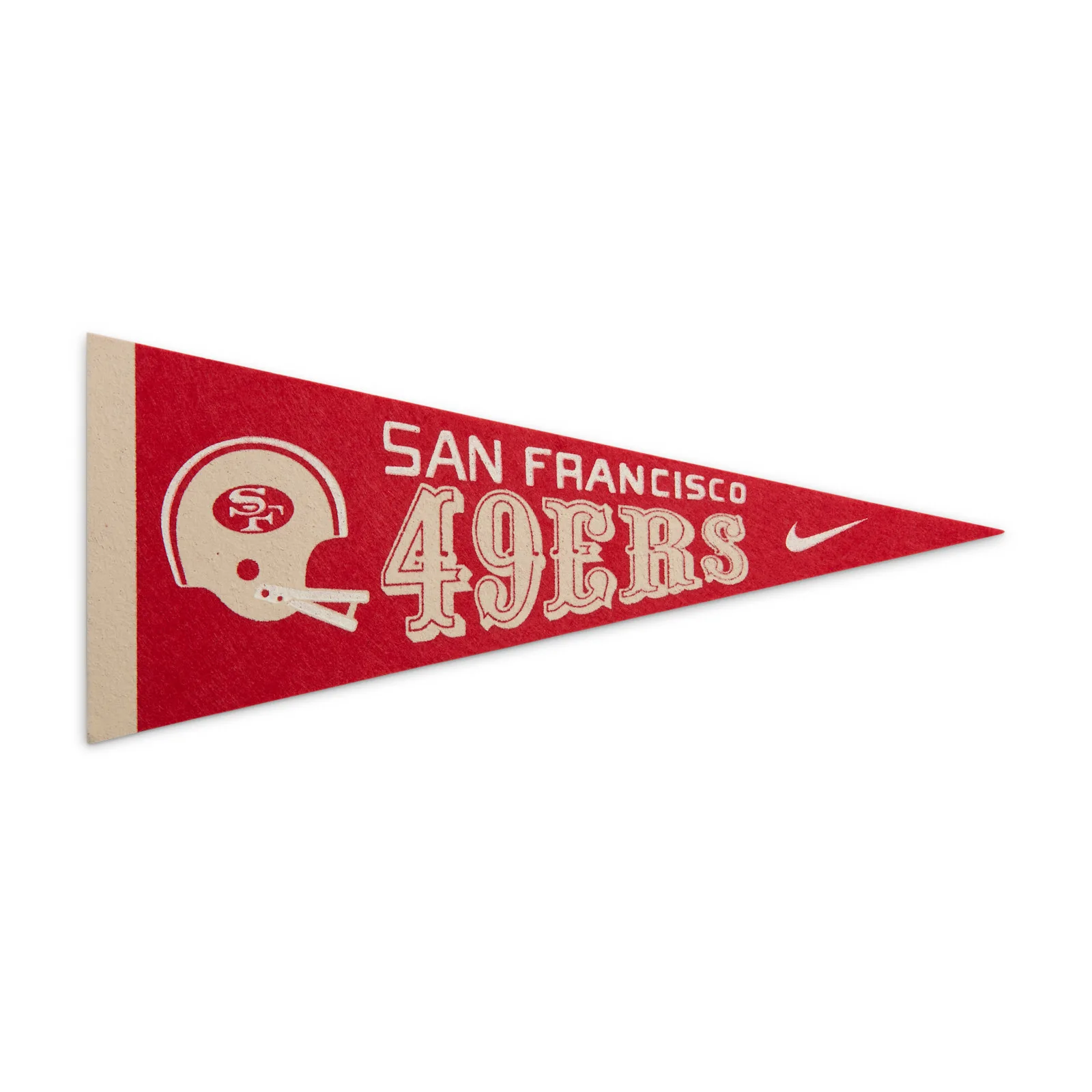 Red felt San Francisco 49ers pennant with a cream helmet logo and a small Nike swoosh, NFL Pack