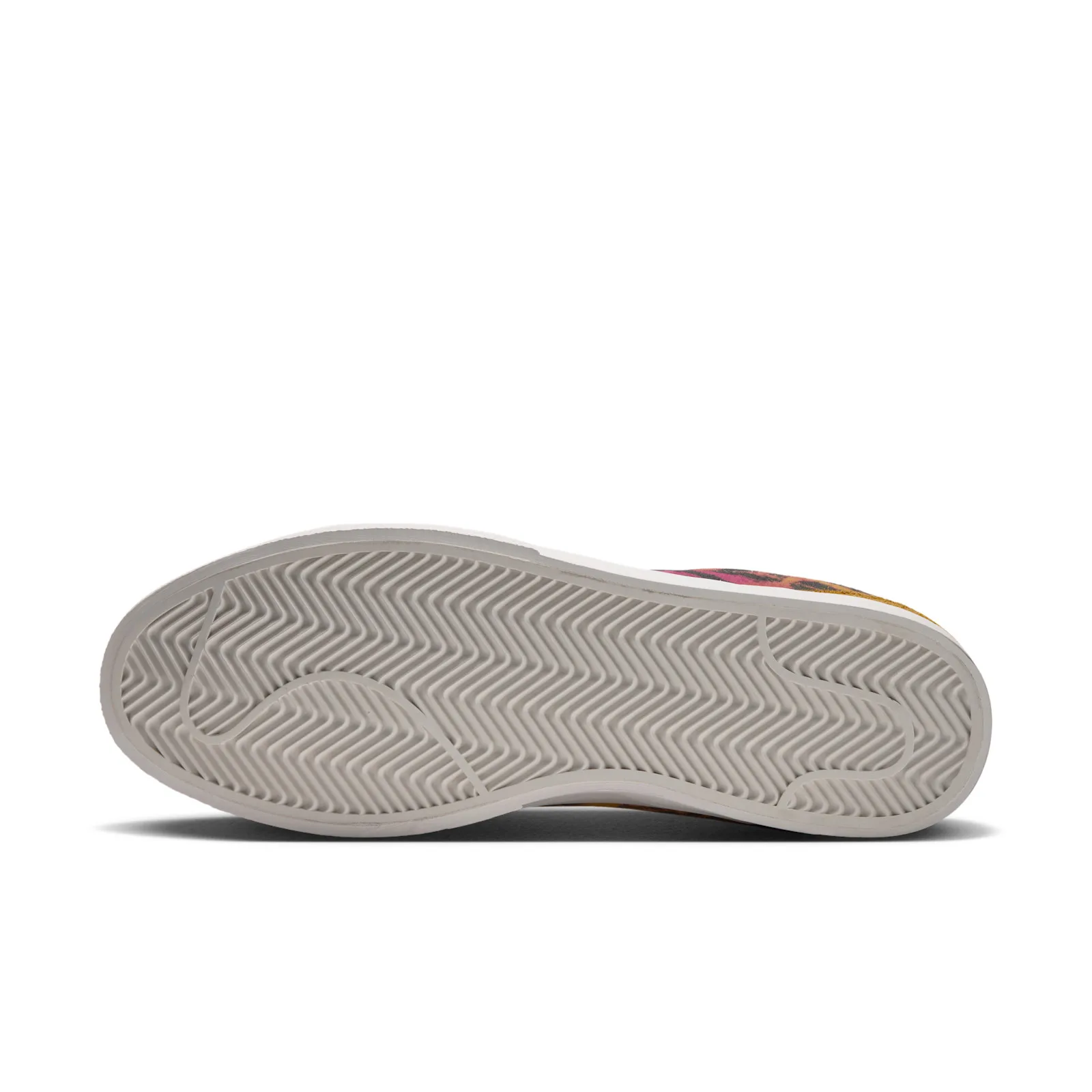 Outsole view, light grey zigzag tread pattern with pivot circle, tie-dye edge visible, Tie Dye