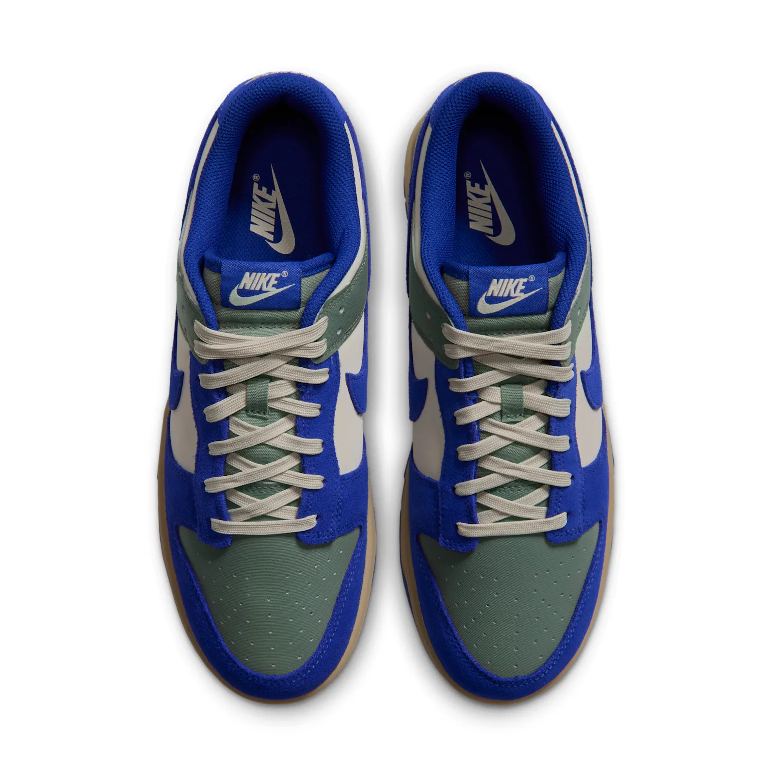 Top-down view of pair with cream laces and blue lining, Jade Stone