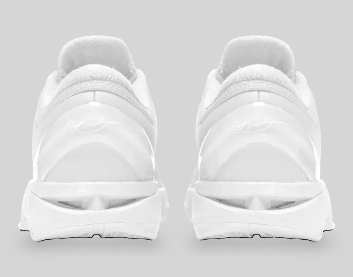 Heel view of pair, all-white with signature embroidered on the heel counters, Halo