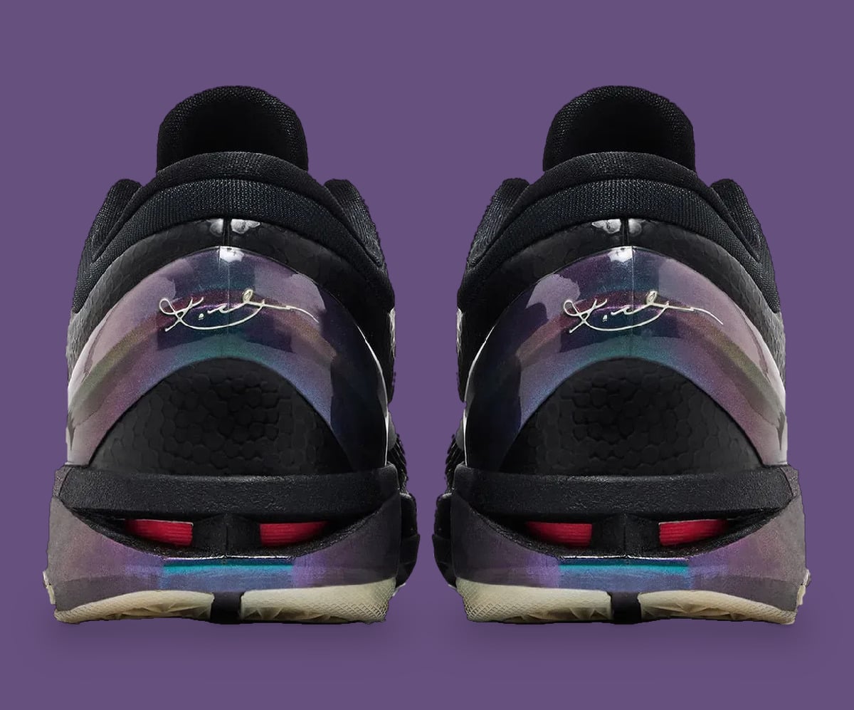 Heel view of pair, iridescent clear heel counter with signature and red heel windows, Invisibility Cloak