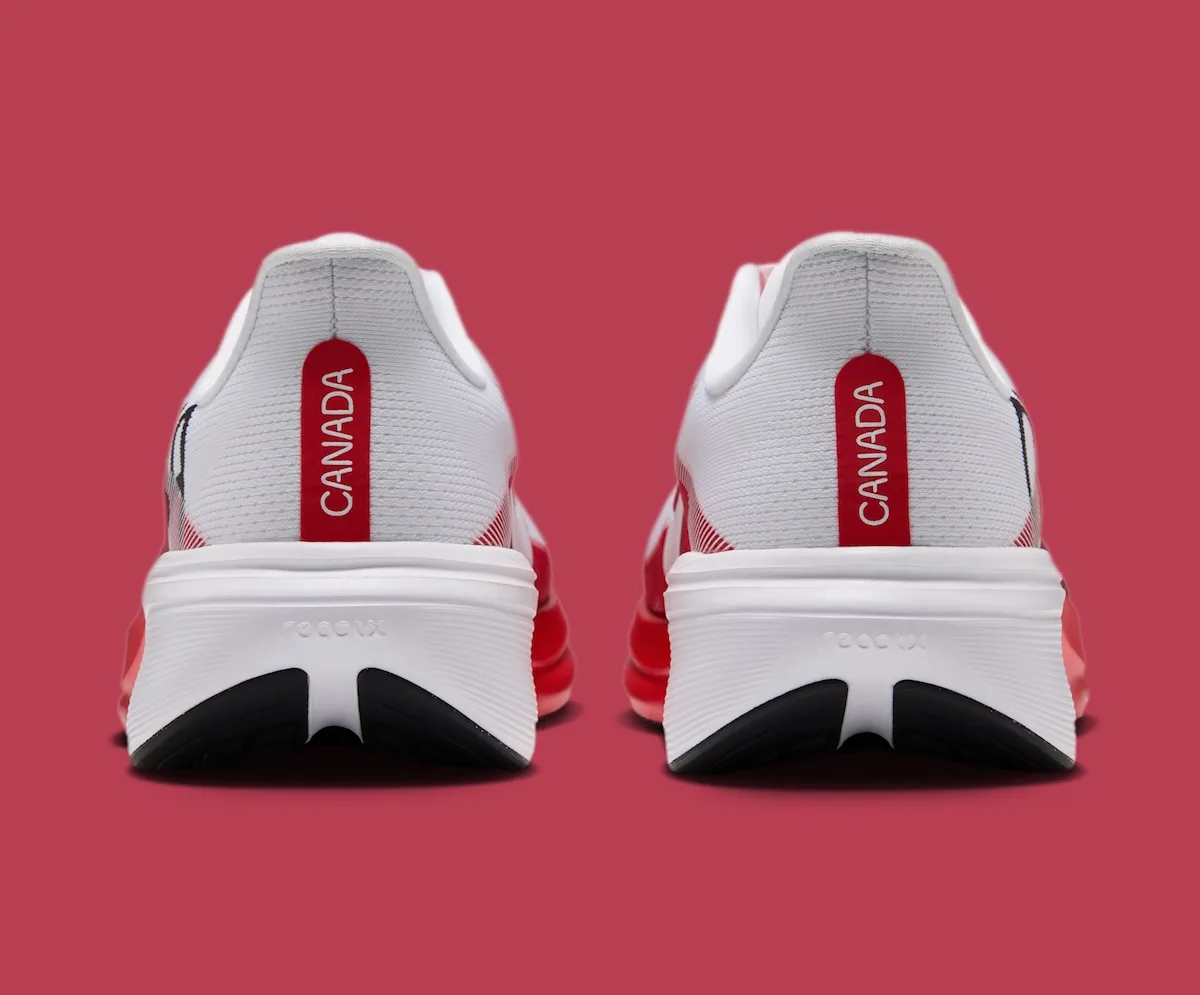 heel view of pair, red 'Canada' tab on white heel counters, Canada