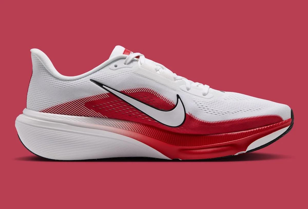 lateral view, white mesh with red gradient panel and black swoosh outline, Canada