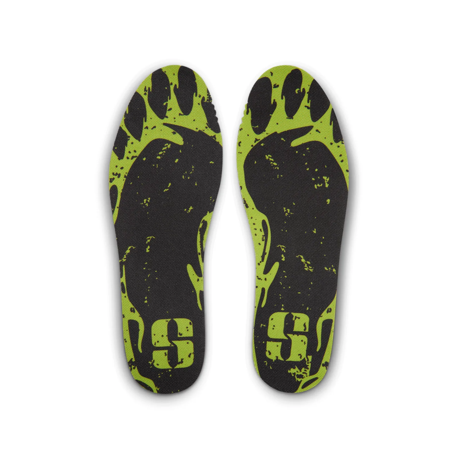 Insole pair with lime and black graphics and stylized S logos, Moon Ball