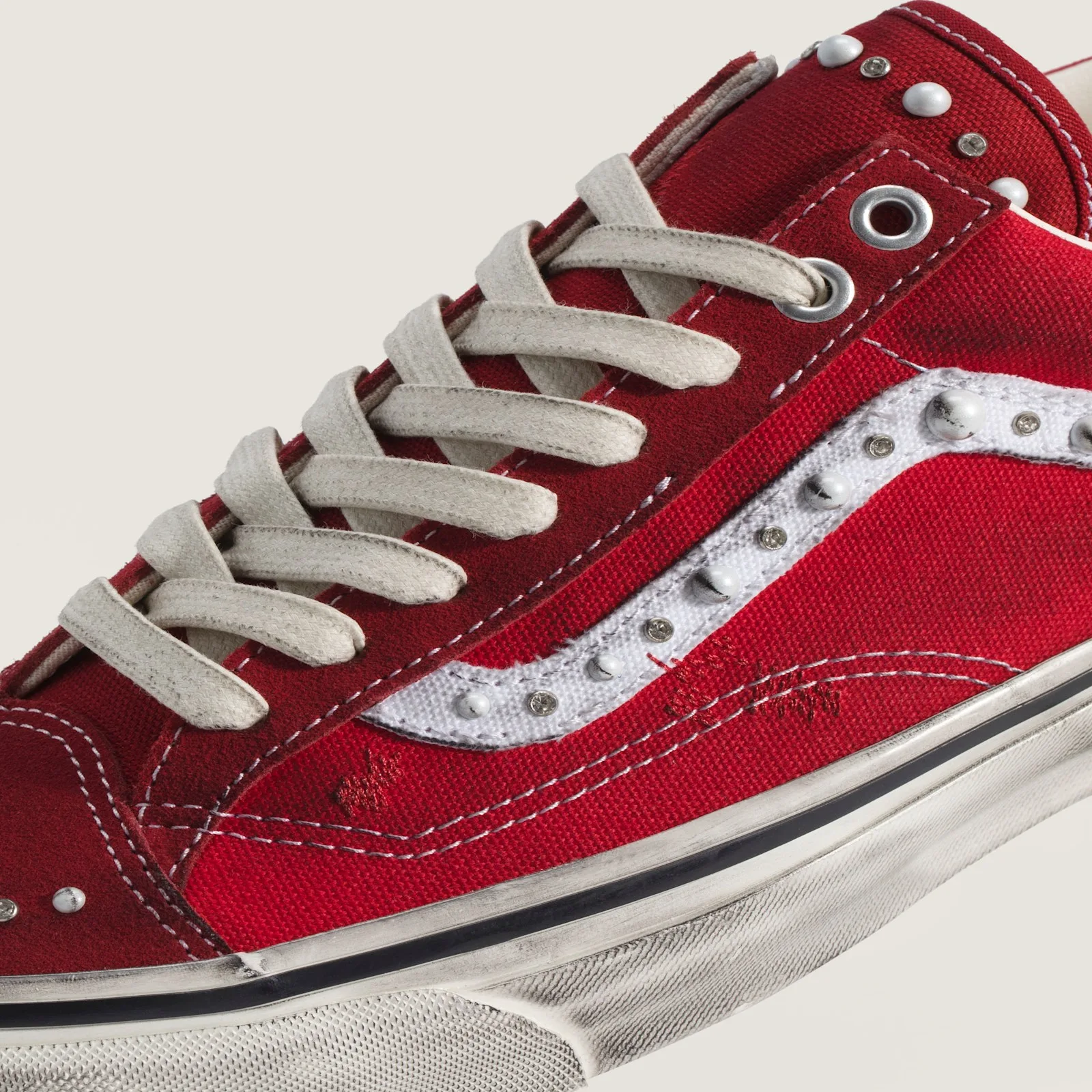 Close-up detail of the Racing Red