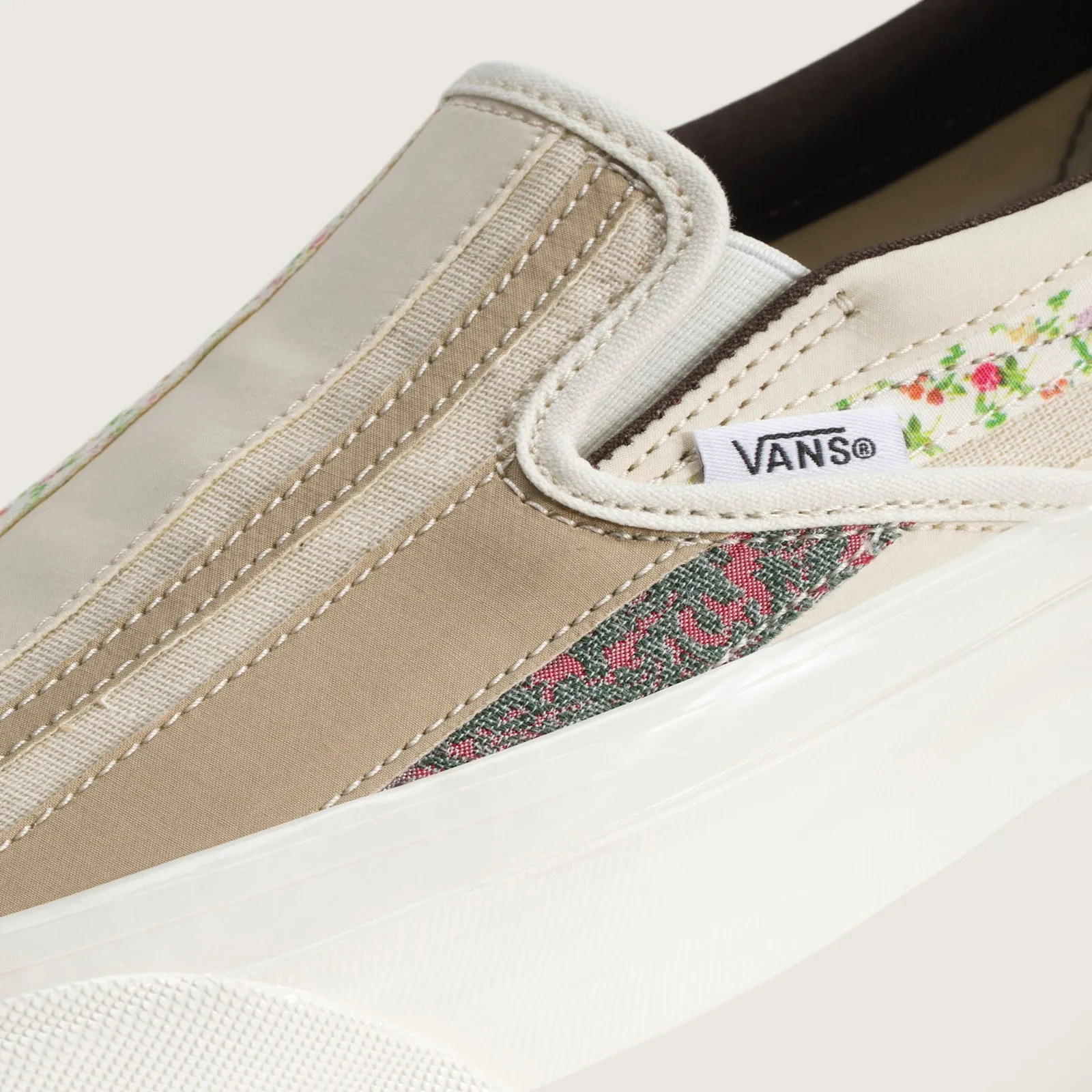 Close-up detail of the Sunday’s Best, The pack released August 31, 2026 for $95 per pair, where to buy Vans Slip On Sunday's